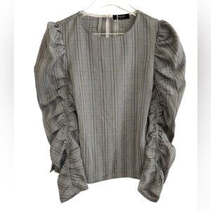 BEULAH Plaid Long Sleeved Ruffle Cinch Dress Top NWT SZ Medium